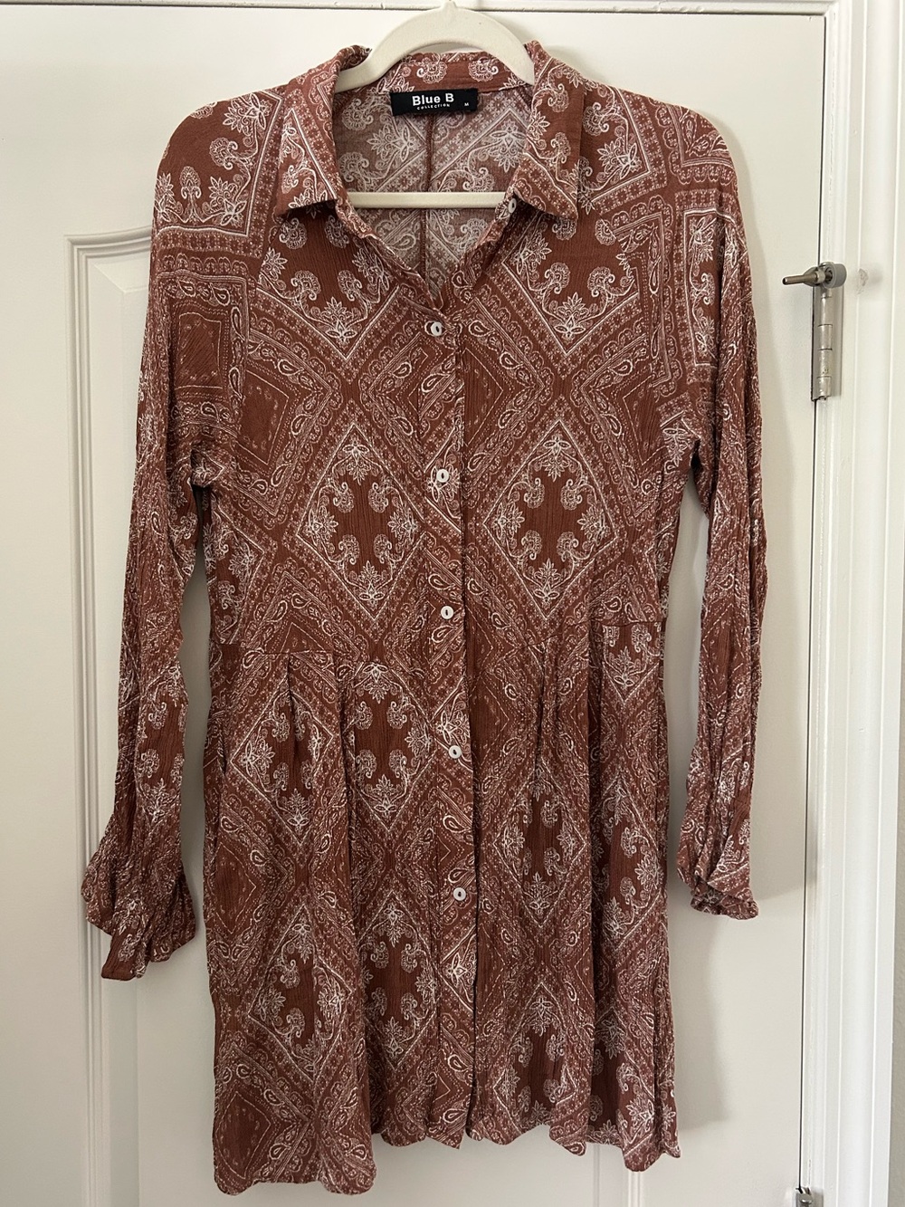 Blue B Collection Button-Front Long Sleeve Shirtdress Flare Cuff